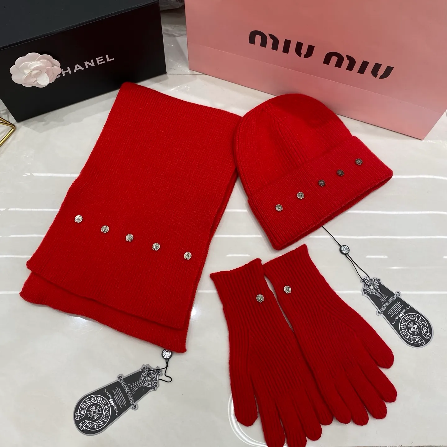 Croxin three-piece set cashmere knitted hat+scarf🧣+gloves🧤